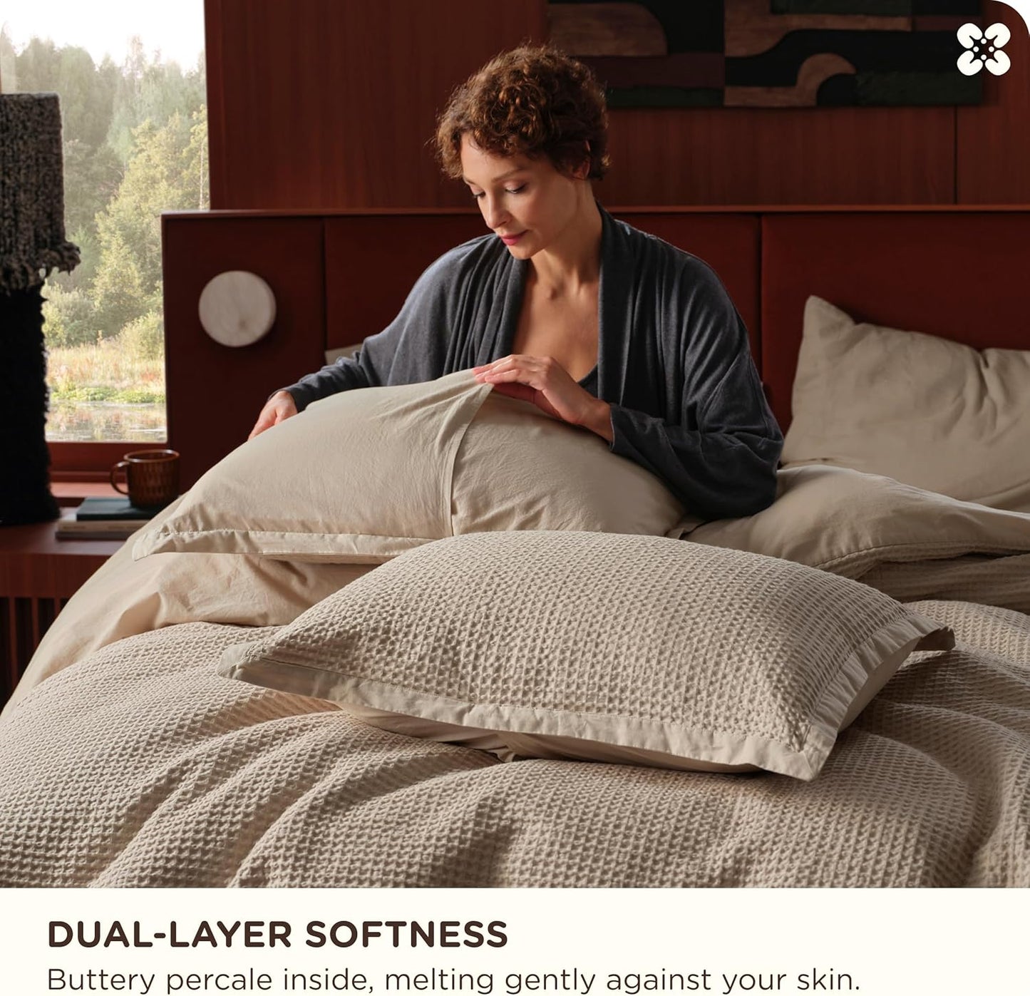 Bedsure Cotton Duvet Cover Twin - 100% Cotton Waffle Weave Khaki Duvet Cover Twin Size, GentleSoft™ and Breathable Tan Bedding Set for All Season, 2 Pieces, 68"x90"