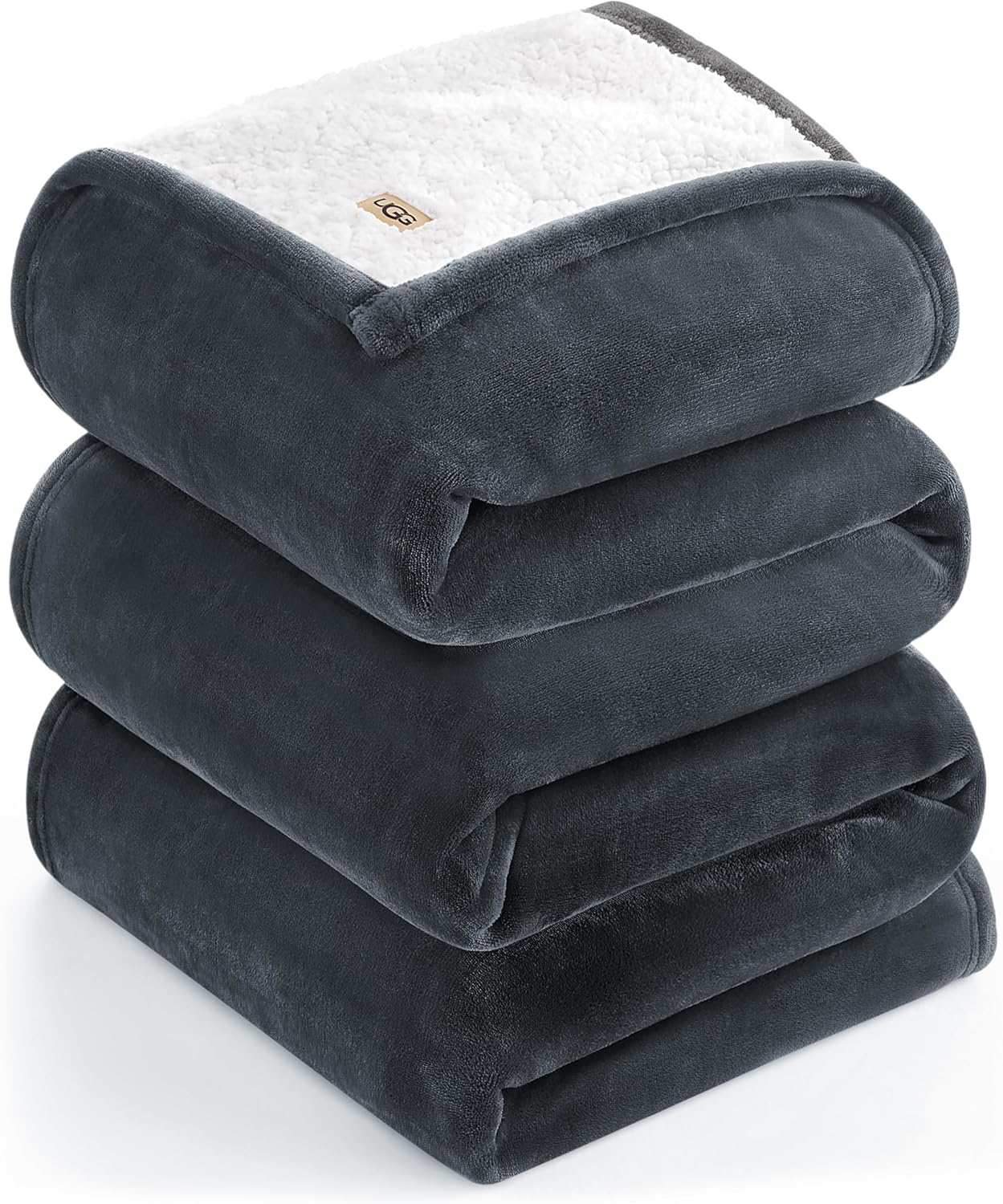 UGG Ariana King/California King Blanket Fleece Fluffy Reversible Soft Fuzzy Bedding Cozy Plush Oversized Blanket Machine Washable Bedroom Decor for Big Couch or Bed, 110-inch x 90-inch, Charcoal Grey