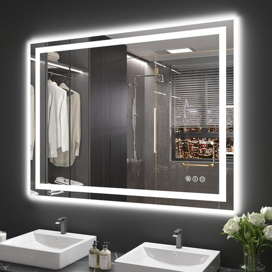 40"X32" LED Bathroom Mirror with Front Lights and Backlit, Anti-Fog, Dimmable, Shatter-Proof Tempered Glass, Lighted Bathroom Vanity Mirror for Wall with 3 Colors, Memory Function