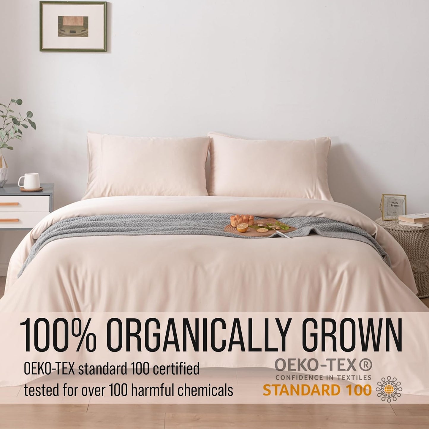 Bella Coterie Luxury Bamboo Viscose 34” Split Top King Size Sheet Set | 1 Fitted Sheet for Sleep Number & Adjustable Beds | 100% Organically Grown | Cooling & Soft | 18” Deep Pocket [Champagne]