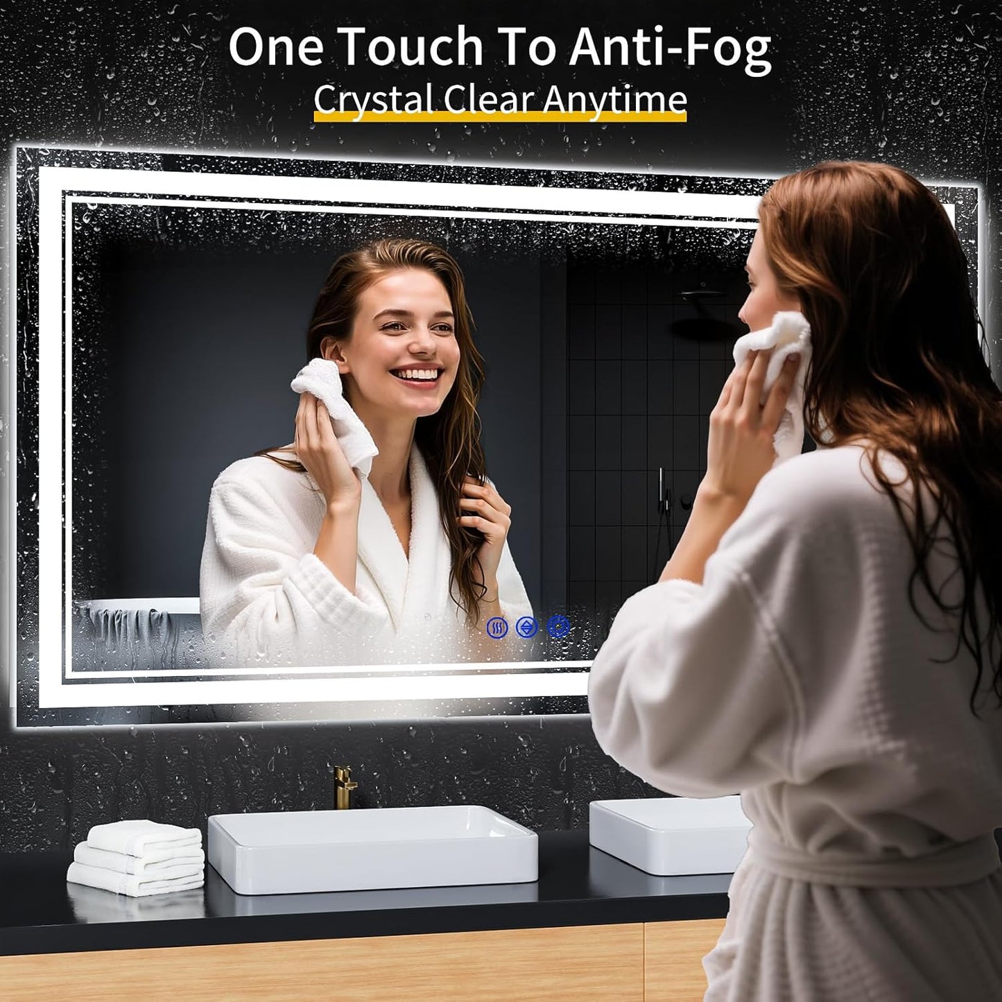 60"x36" LED Bathroom Mirror with Anti-Fog, Stepless Dimmable Lights, 3 Color Modes, Shatter-Proof Tempered Glass, Memory Function & Waterproof Design