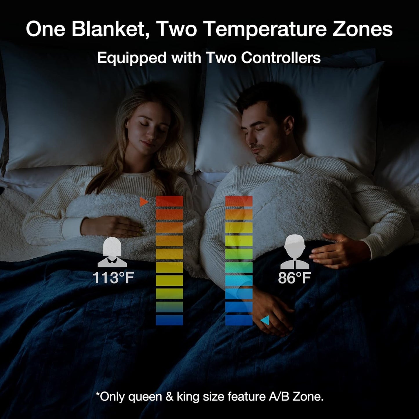 WOOMER Heated Blanket King Size,Durable Flannel and Soft Sherpa,Dual Control,90” × 100” Electric Blanket, 10 Heat Levels&0.5-12h auto-Off, Overheat Protection,Energy Efficient