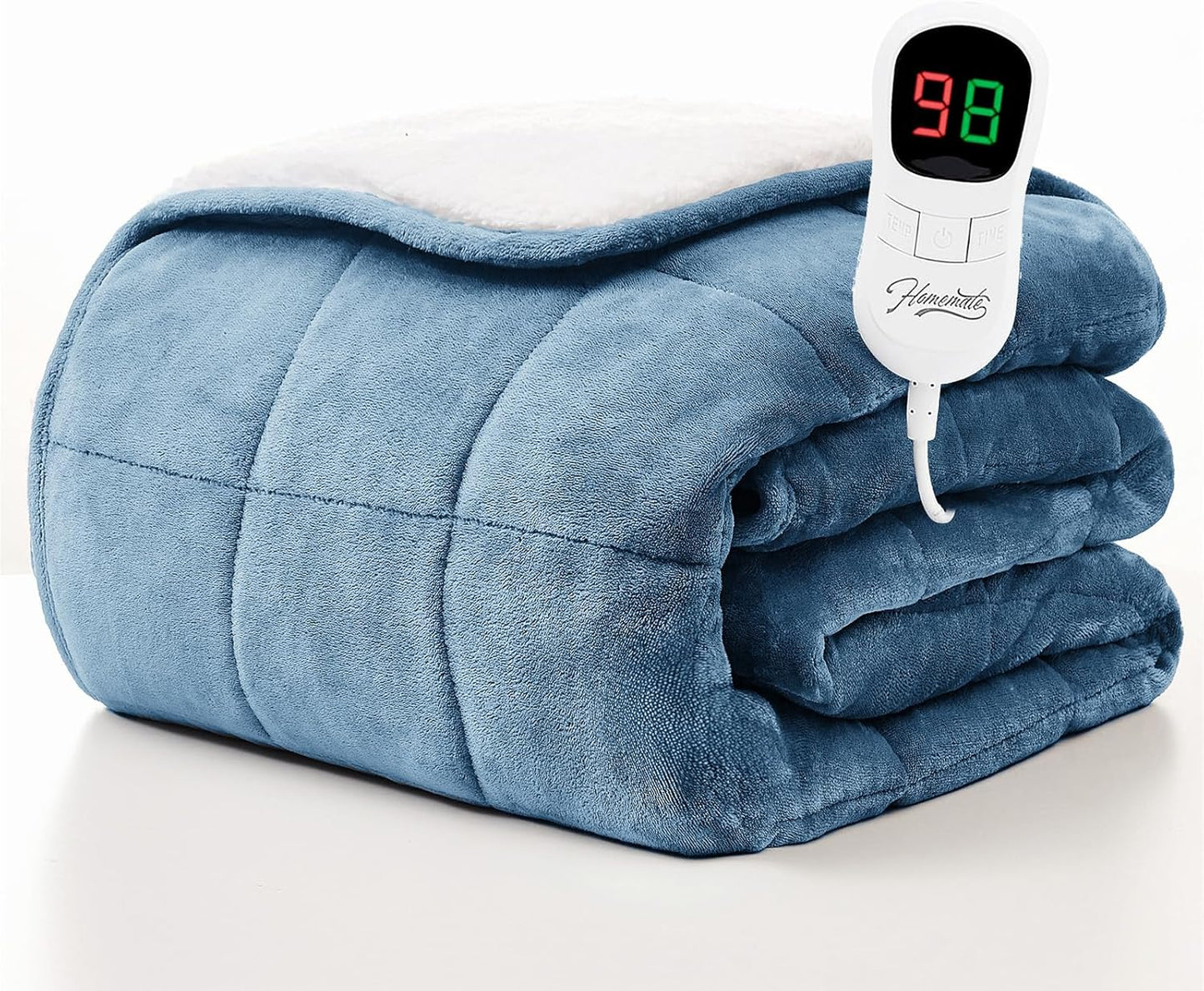 Homemate Heated Weighted Blanket for Adults - 72"x84" 20lbs Electric Throw Fast Heating Heavy Blanket 1/2/4/6/8 Hour Auto Off 10 Heat Levels Over-Heat Protection Soft Flannel Sherpa