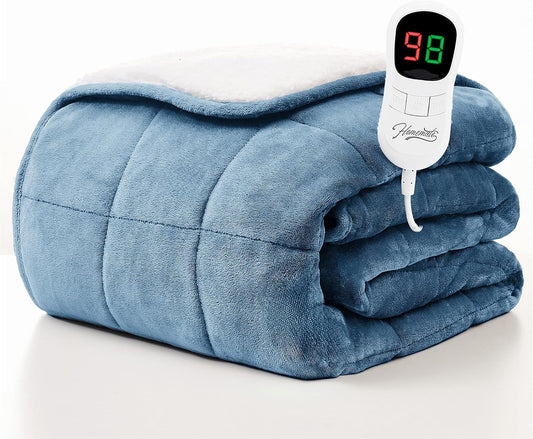 Homemate Heated Weighted Blanket for Adults - 62"x84" 20lbs Electric Throw Fast Heating Heavy Blanket 1/2/4/6/8 Hour Auto Off 10 Heat Levels Over-Heat Protection Soft Flannel Sherpa