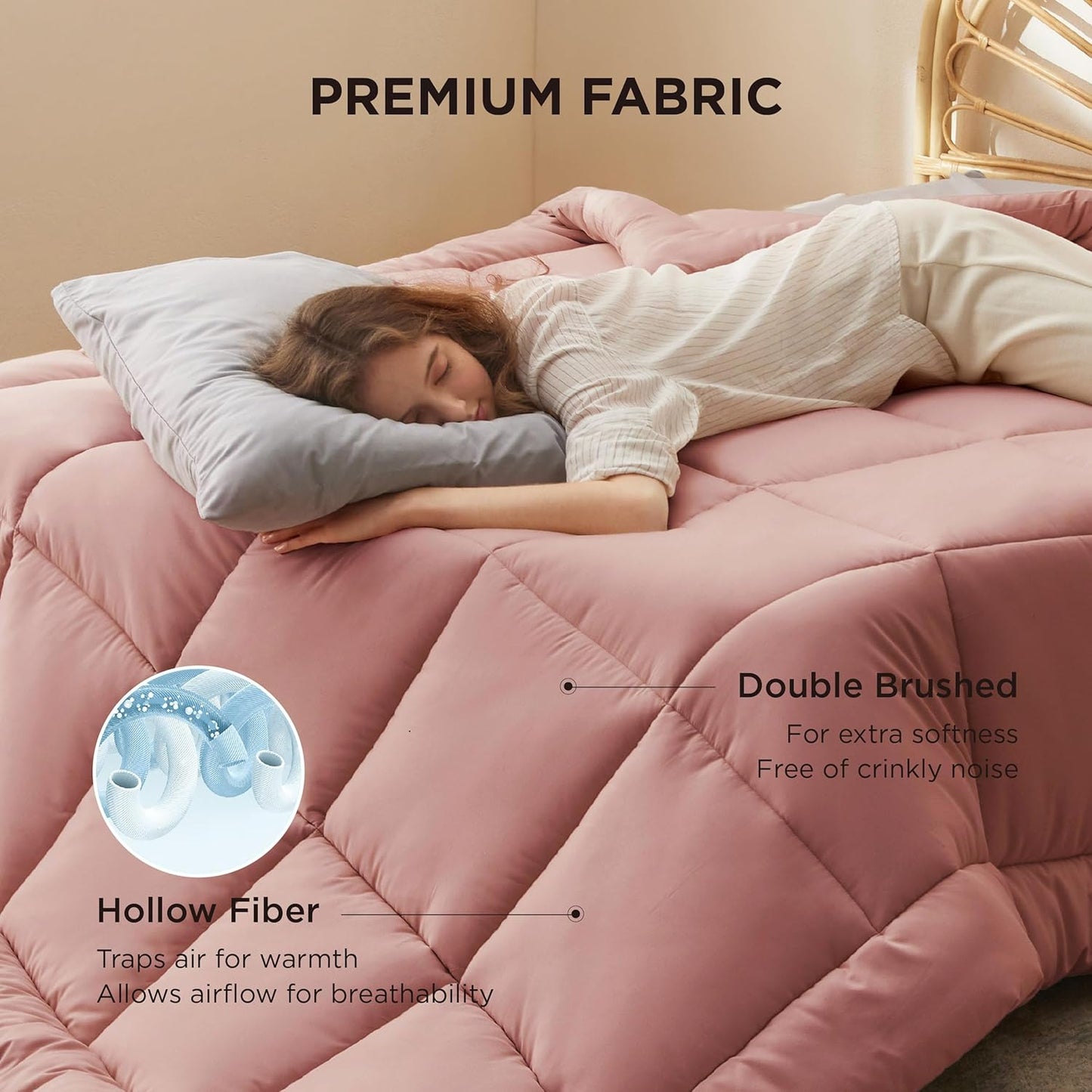 Bedsure Comforter Duvet Insert - Quilted Comforters Twin Size, All Season Duvet, GentleSoft Down Alternative Bedding, with 8 Tabs, Gifts for Women/Men, Dusty Pink, Twin 88 x 68 Inches