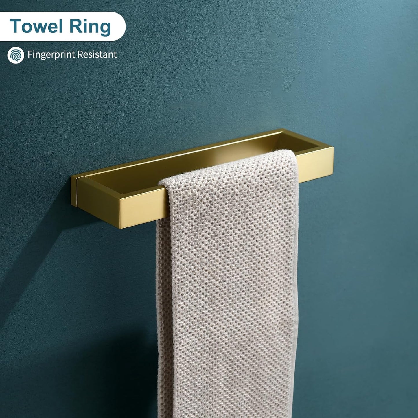 TNOMS 4-Piece Modern Gold Bathroom Hardware Accessories Set - Towel Bar & Holder, Stainless Steel, Wall Mounted, 23.6 Inch