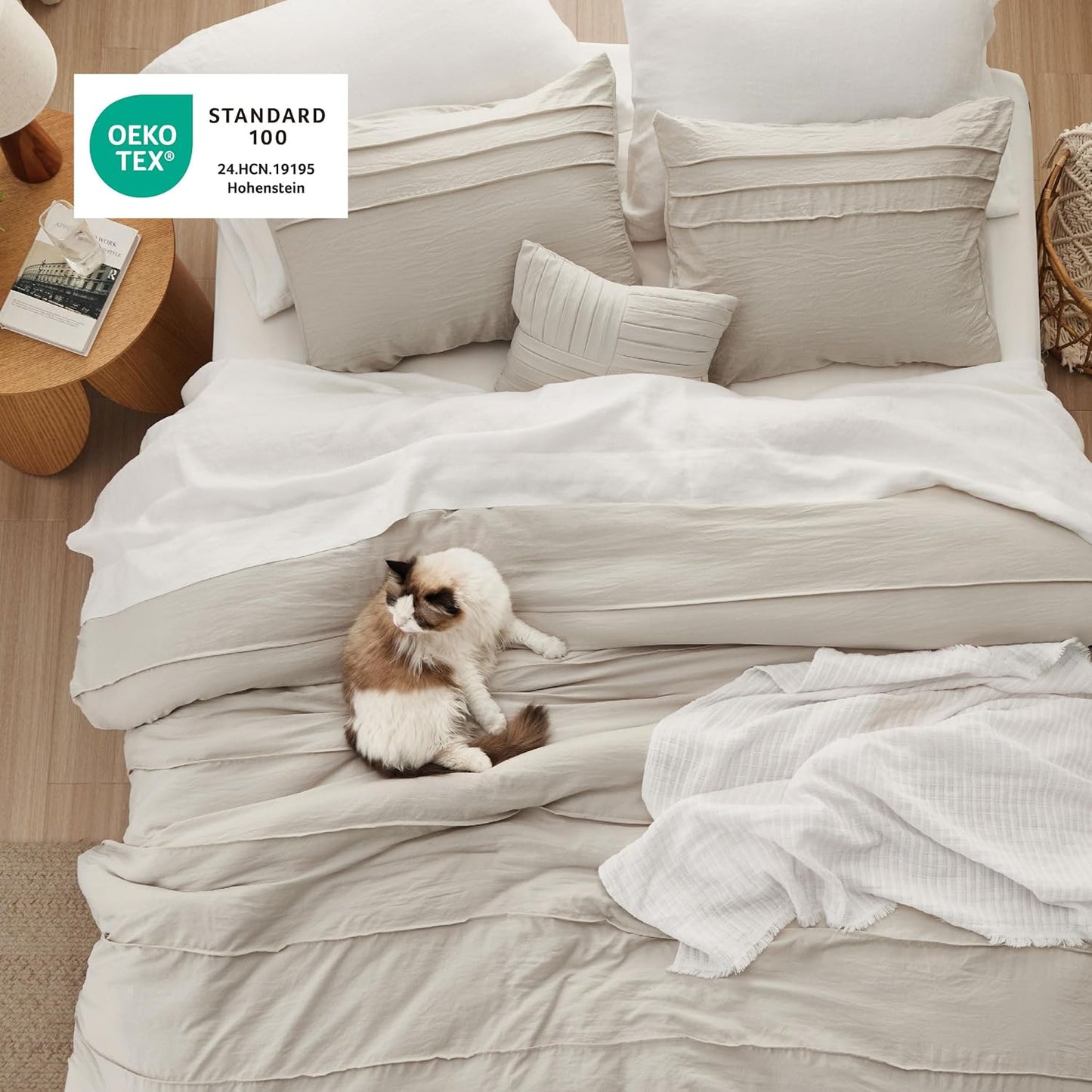 Bedsure Full Comforter Set - 4 Pieces Pinch Pleat Bed Set, Beige Boho Bedding for All Season, 1 Soft Comforter, 2 Pillowcases, 1 Decorative Pillow