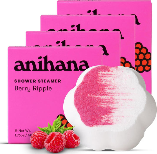 ANIHANA Shower Steamers 4 Pack, Paraben Free, Cruelty Free, Refreshing Berry Ripple Scent, 1.76 oz Each
