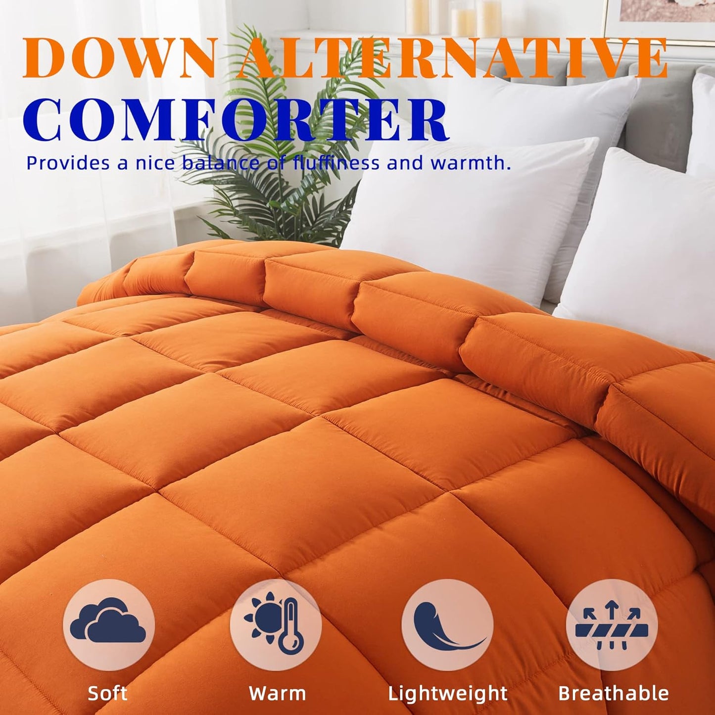 Cosybay Down Alternative Comforter (Burnt Orange, Twin) - All Season Soft Quilted Twin Size Bed Comforter - Duvet Insert with Corner Tabs - Winter Summer Warm Fluffy, 64x88 inches