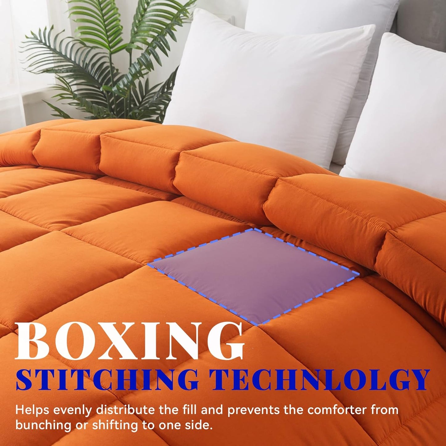 Cosybay Down Alternative Comforter (Burnt Orange, Queen) - All Season Soft Quilted Queen Size Bed Comforter -Lightweight Duvet Insert with Corner Tabs -Winter Summer Warm Fluffy, 88x92inches