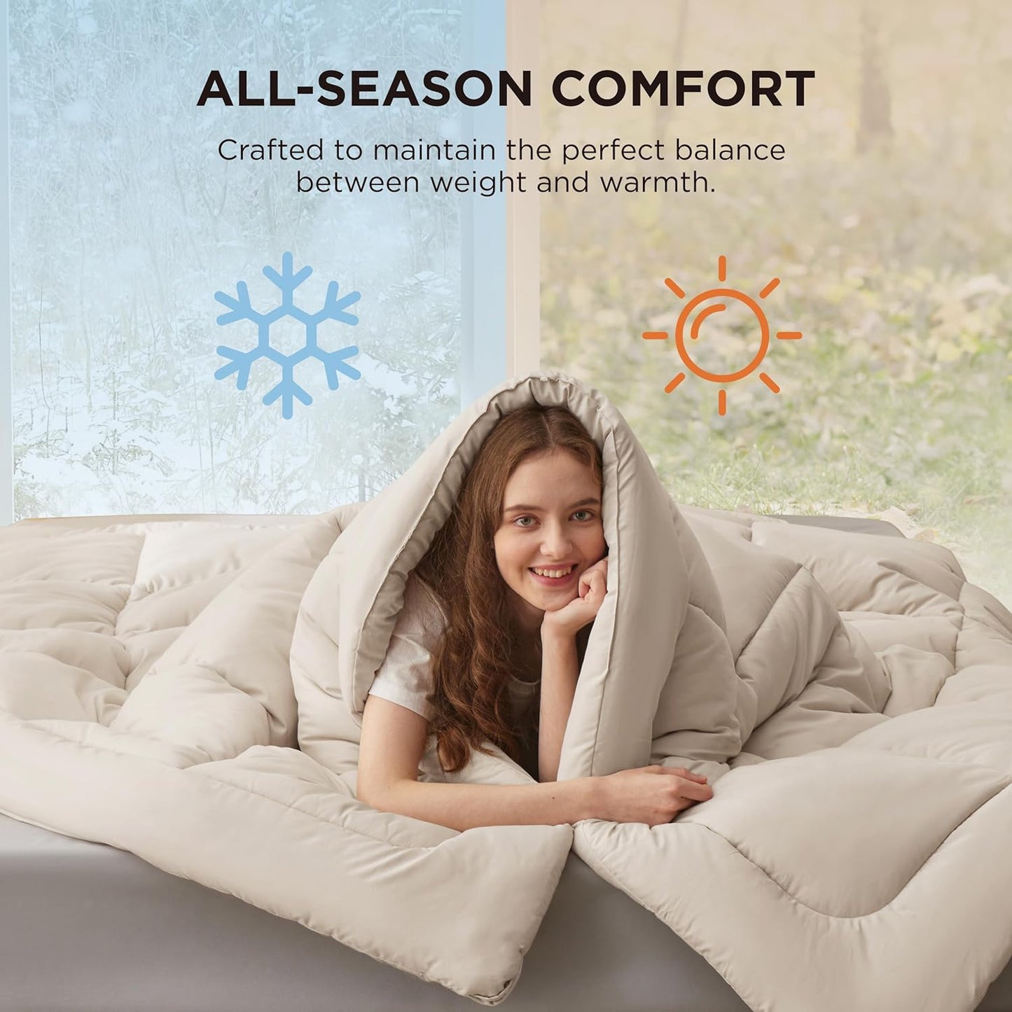 Bedsure Comforter Duvet Insert - Quilted Comforters Full Size, All Season Duvet, GentleSoft Down Alternative Bedding, with 8 Tabs, Gifts for Women/Men, Linen, Full 86 x 82 Inches