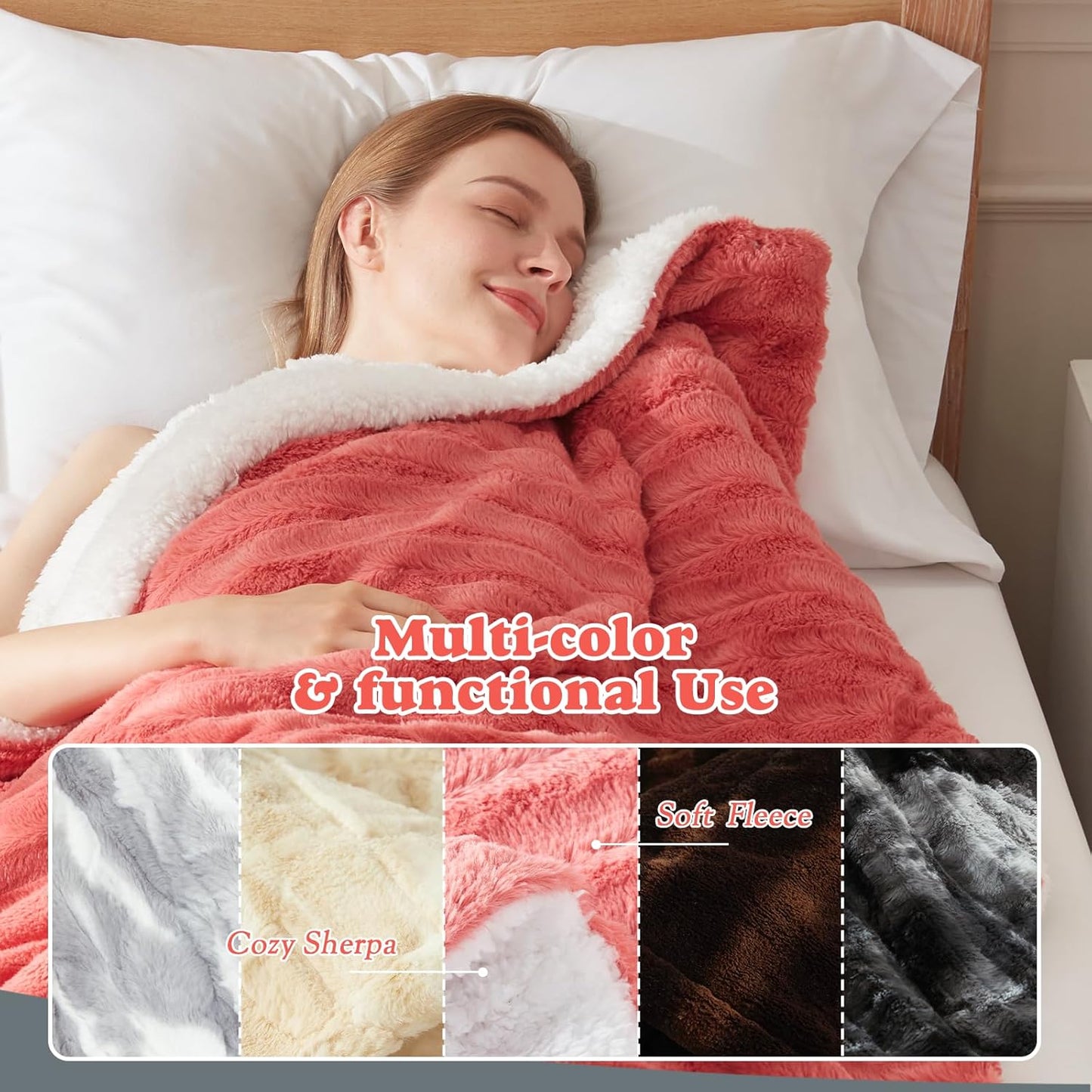 Heated Throw Blanket Faux Fur & Sherpa, Safe Electric Blanket ETL & FCC Certified, Soft Warm 6 Heating Levels & 4 Hours Auto-Off, Machine Washable, 50"x60" Pinky