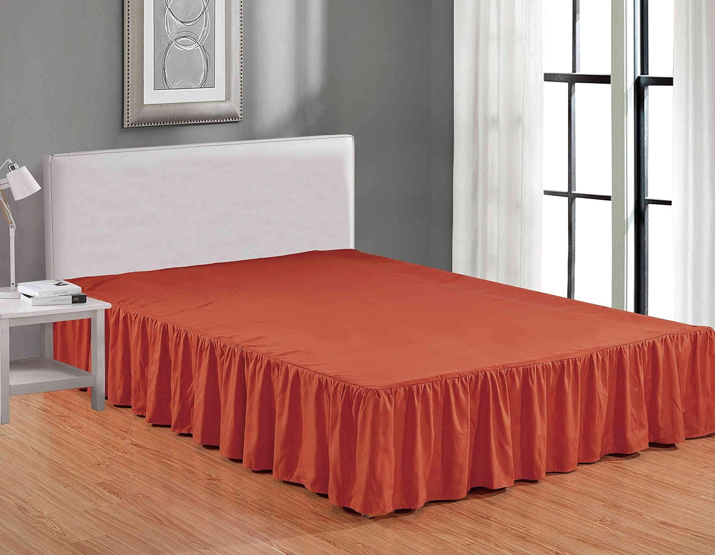 Sheets & Beyond Wrap Around Solid Microfiber Luxury Hotel Quality Fabric Bedroom Gathered Ruffled Bedding Bed Skirt 14 Inch Drop (Twin, Orange)