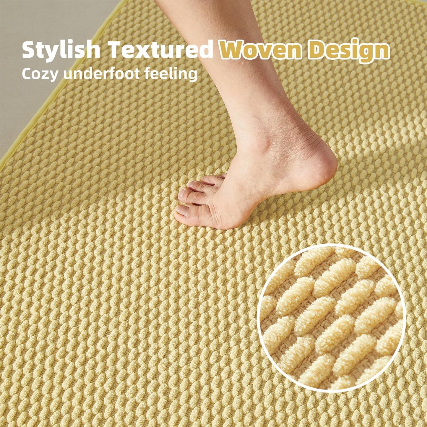 Large Bathroom Rugs Non Slip Washable Bath Rugs Super Absorbent Bathroom Rug Thin Quick Dry Low Pile Bath Mats, Yellow 36"x60"