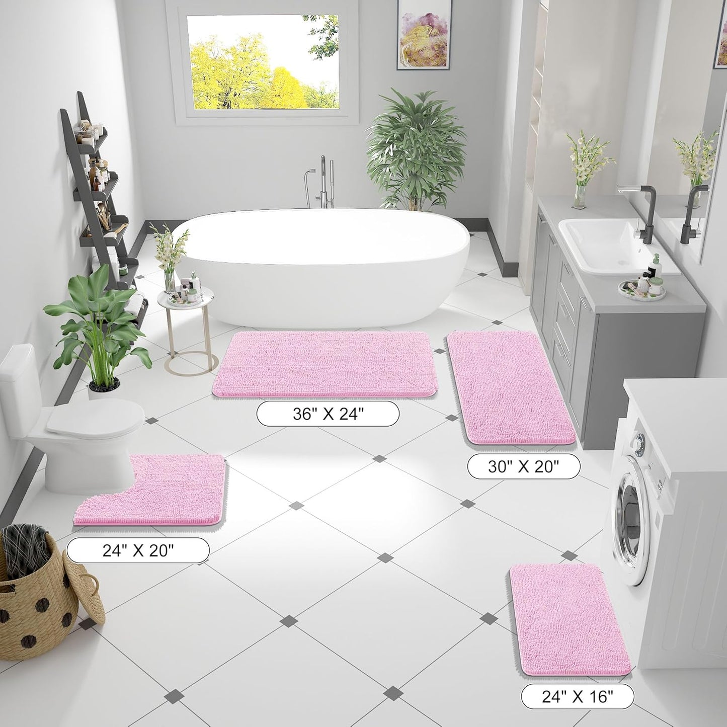 OLANLY Bathroom Rugs 70x46, Extra Soft Absorbent Chenille Bath Rugs, Rubber Backing Quick Dry, Machine Washable Bath Mats for Bathroom Floor, Tub and Shower, Home Decor Accessories, Pink
