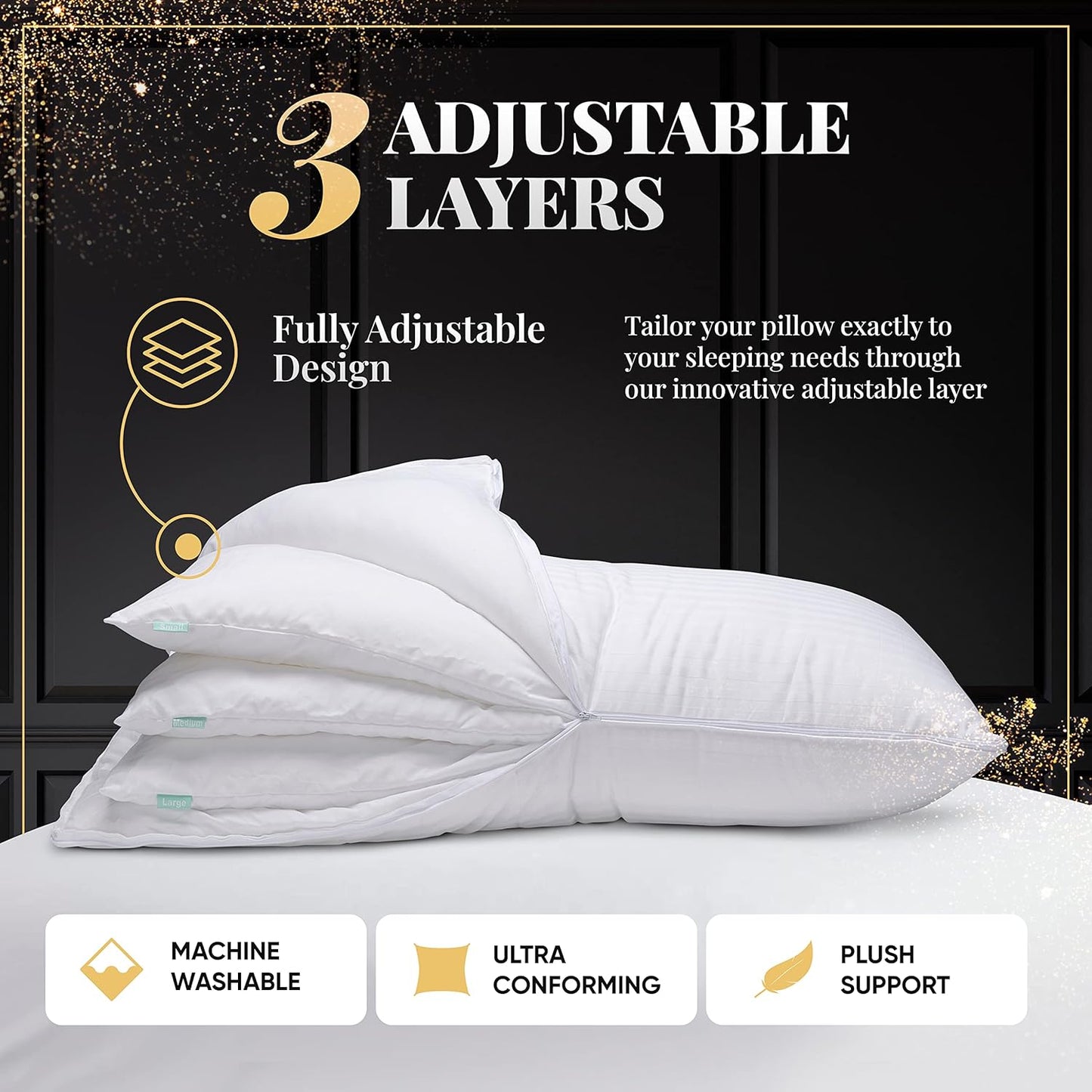 EverSnug Adjustable Pillows for Sleeping, Cooling Support, Set of 2 (Queen, Down Alternative)