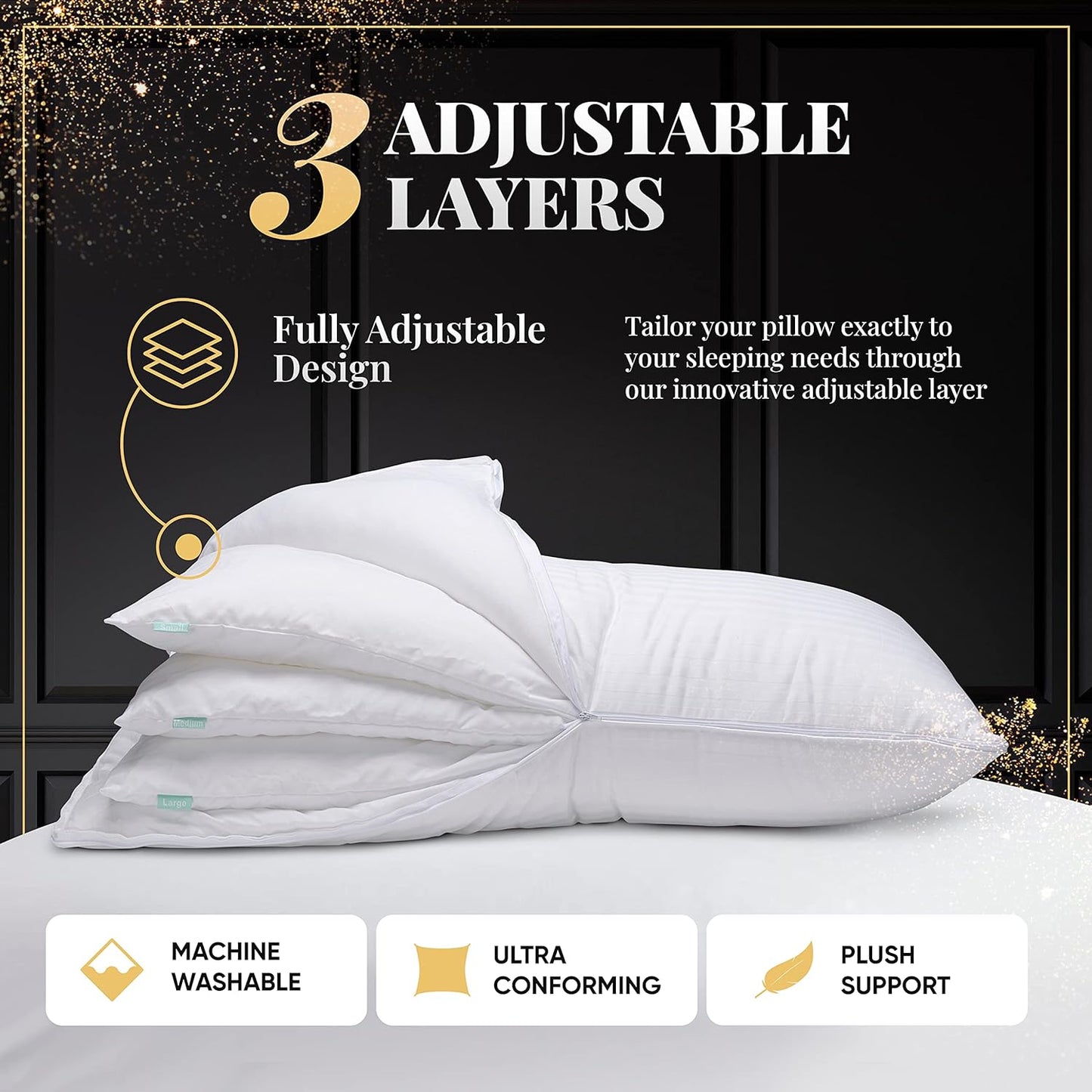 EverSnug Adjustable Pillows for Sleeping, Cooling Support, Set of 2 (Standard, Down Alternative)