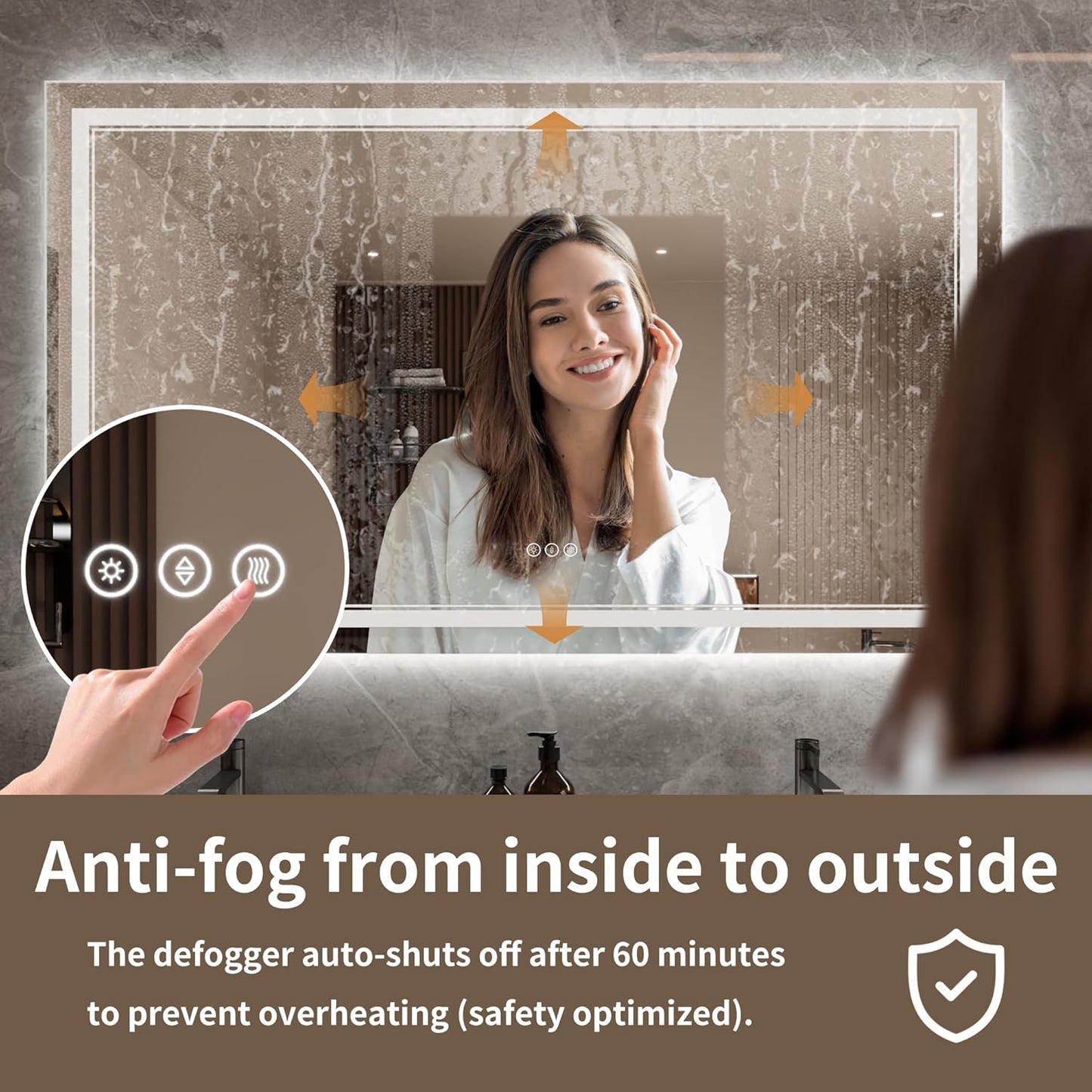 Bathroom Mirror with Lights 36"X60" with Front Light and Backlit, Tempered Glass, Wall Mount Horizontal/Vertical, Stepless Dimmable, 3 Colors, Anti Fog, Bathroom Memory LED Mirror