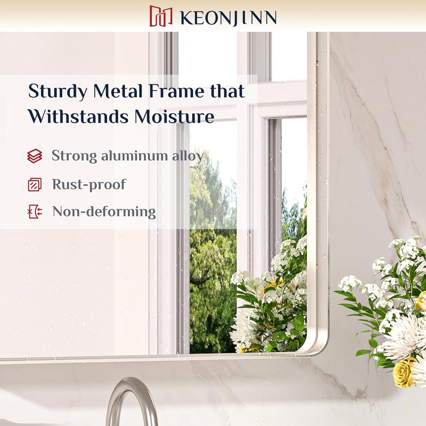 Keonjinn 32 x 36 Inch Brushed Nickel Bathroom Mirrors for Over Sink, Rounded Rectangle Silver Bathroom Vanity Mirror, Farmhouse Mirror for Wall, HD Tempered Glass, Anti-Rust Aluminum Alloy Mirror