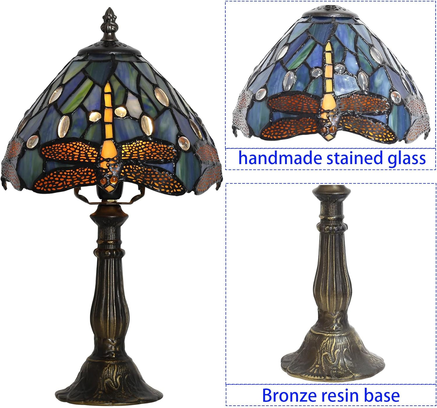 Tiffany Table lamp 8-inch Small Stained Glass lamp in a Vintage Dragonfly Pattern Style can be Used as a Decoration for The Living Room Bedside in The Bedroom or Desk