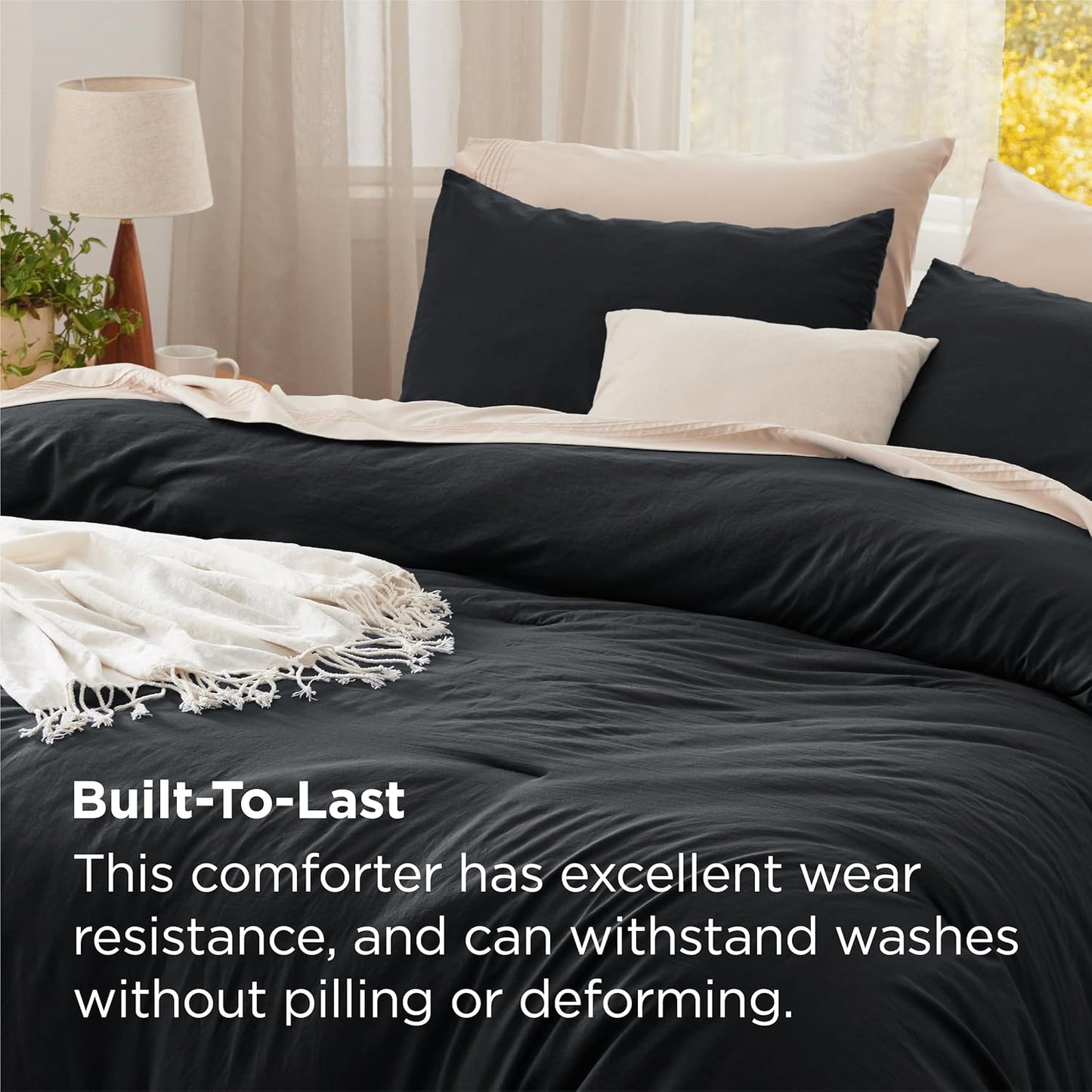 Bedsure King Size Comforter Set, Black Soft Prewashed Bedding for All Seasons, 3 Pieces GentleSoft™ Warm Down Alternative Bed Set, 1 Lightweight Comforter (104"x90") and 2 Pillowcases (20"x36")
