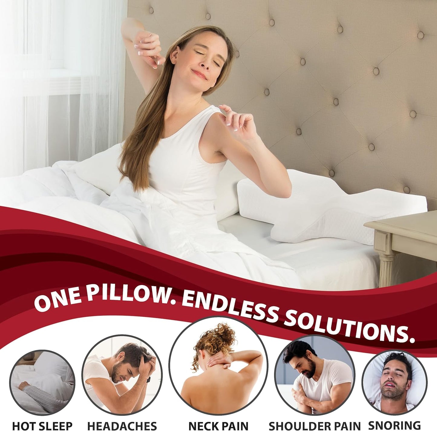 Therapeutica Lite Cervical Orthopedic Foam Sleeping Pillow; for Neck, Shoulder, and Back Pain Relief; Helps Spinal Alignment; Back and Side Sleeping, Medium Firm - Large