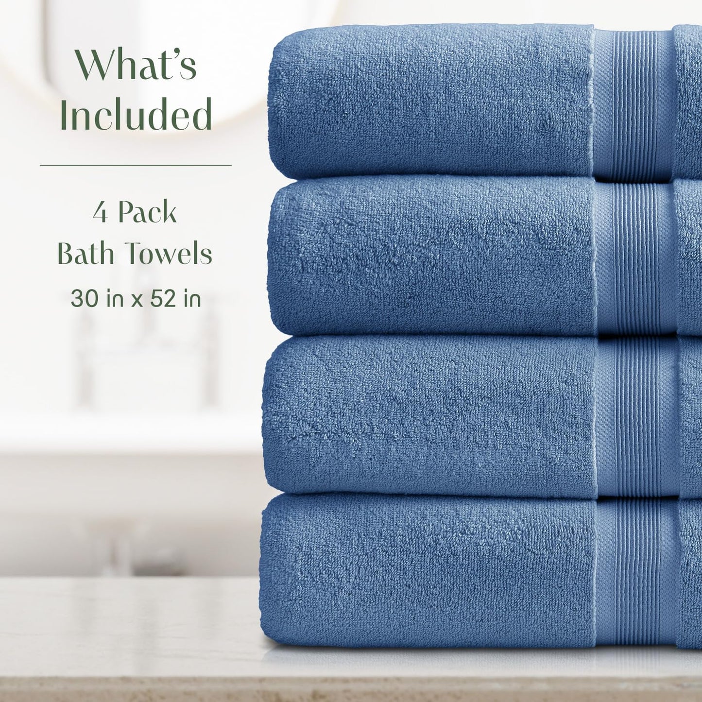 Springtree Home Luxury Bamboo Rayon Bath Towel Set of 4 | 35% Bamboo Rayon - 65% Cotton | Absorbent Quick-Dry Towels for Bathroom | Oeko-TEX Standard 100 Cotton | Mediterranean Blue