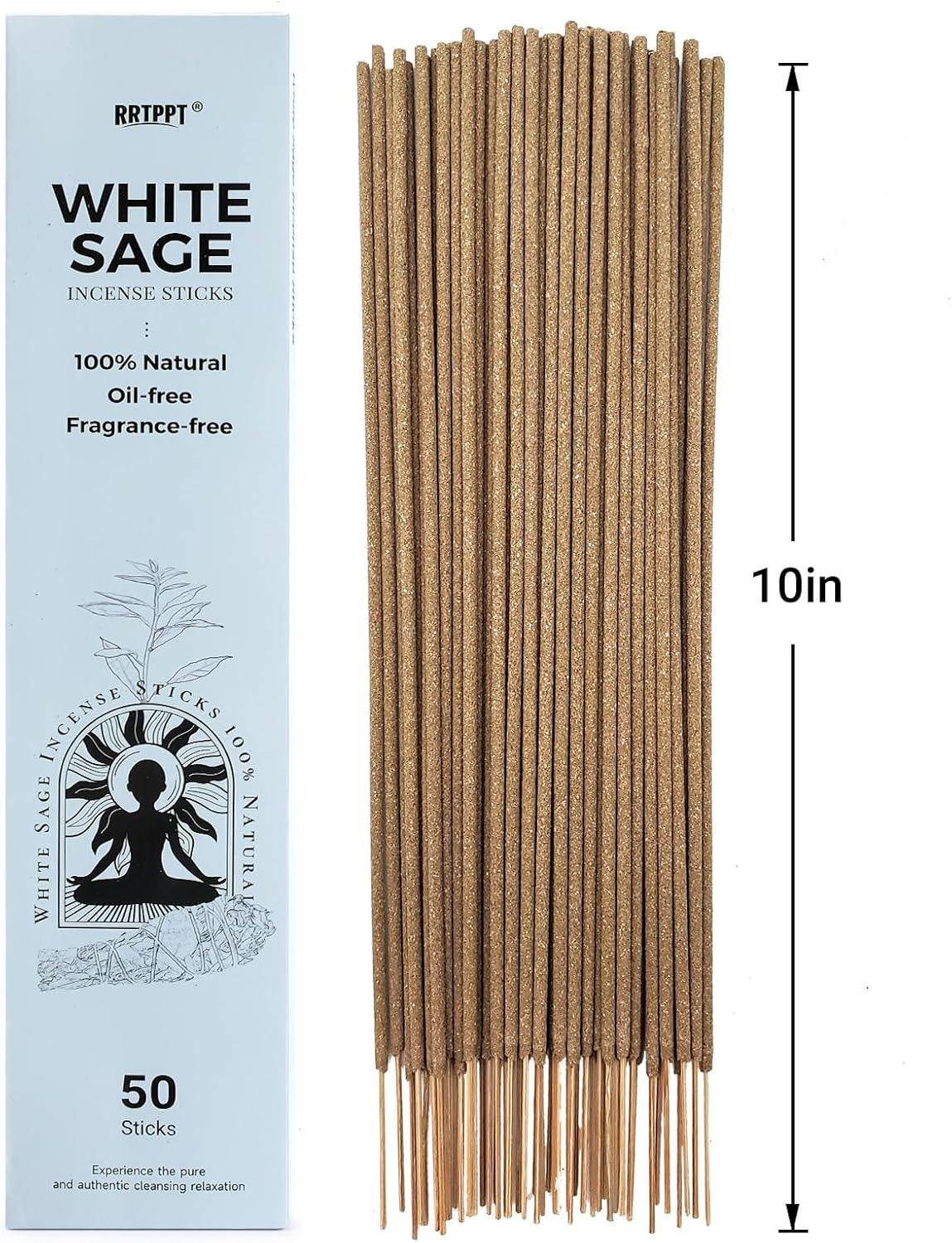 White Sage Incense Sticks (50 Sticks), 100% Natural sustainably harvested White Sage, Suitable for Yoga, Meditation, Relaxation, and Spiritual Purification