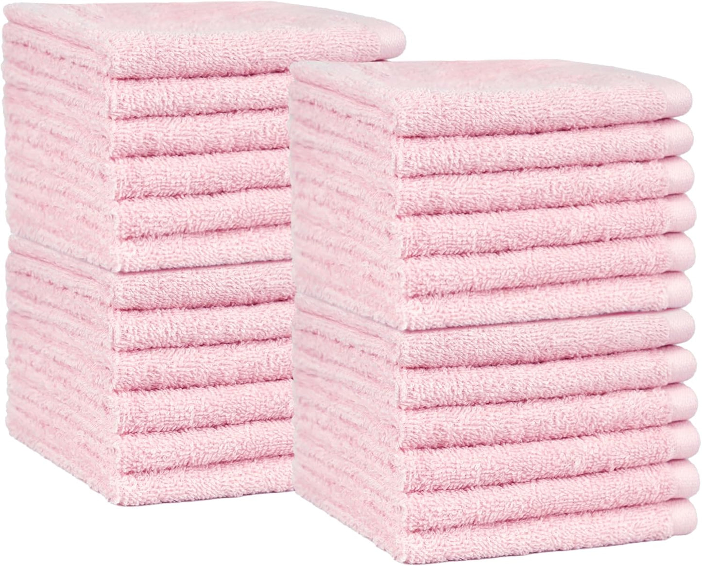 Amazon Basics face Towels for bathroom, 100% Cotton Extra Absorbent washcloth , Fast Drying - salon towel - 24 Pack Petal Pink (12 x 12 inches)