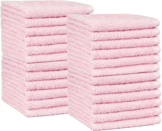 Amazon Basics face Towels for bathroom, 100% Cotton Extra Absorbent washcloth , Fast Drying - salon towel - 24 Pack Petal Pink (12 x 12 inches)