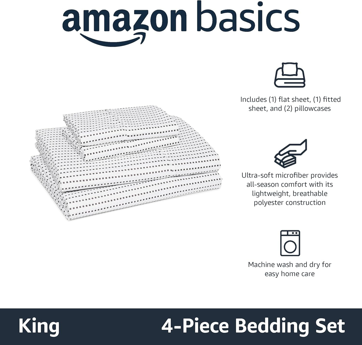 Amazon Basics Lightweight Microfiber 4-Piece Bed Sheet Set, Plum, Printed, King