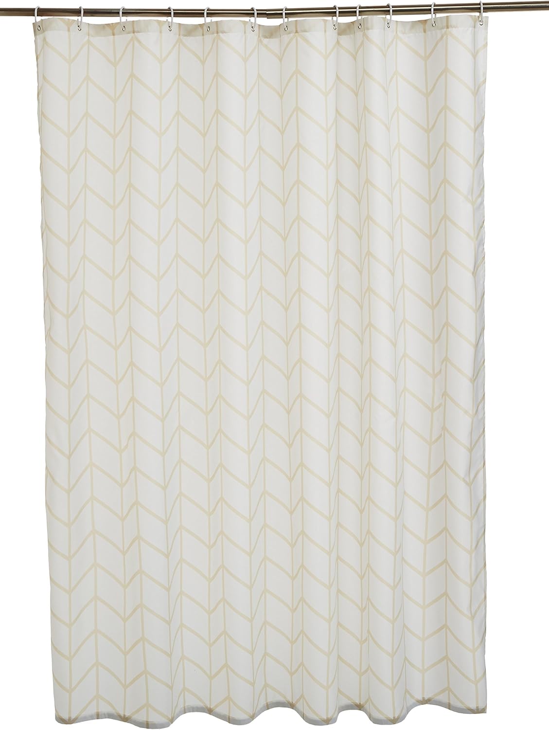 Amazon Basics Bathroom Shower Curtain, Water Resistant Fabric with Grommets & Hooks, Machine Washable, 72"x72", Natural Herringbone
