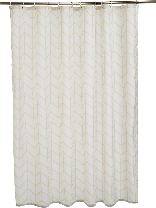 Amazon Basics Bathroom Shower Curtain, Water Resistant Fabric with Grommets & Hooks, Machine Washable, 72"x72", Natural Herringbone