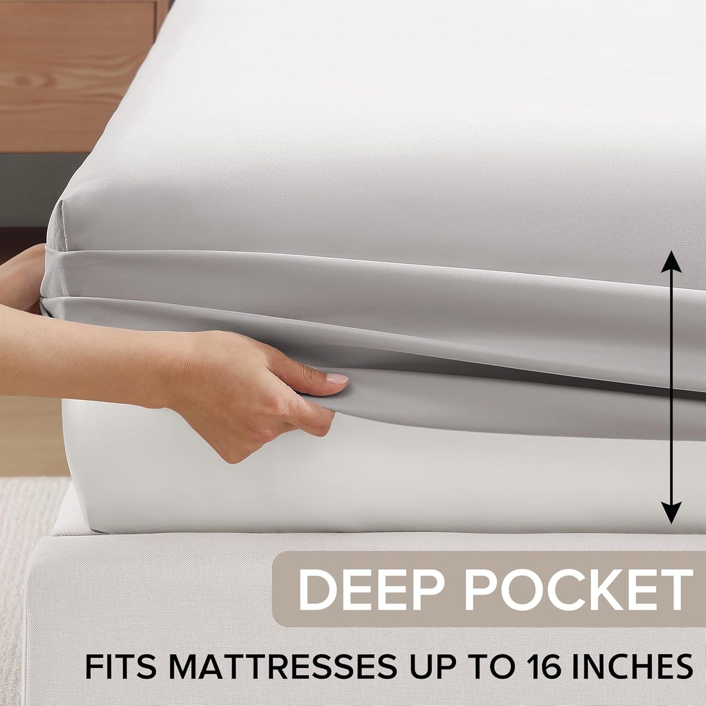UGG King Sheet Set 4-Piece Luxury Cooling Sheets Deep Pockets Premium Bedding with 2 Pillow Shams Hypoallergenic Machine Washable Soft Lightweight Bed Set for Bedroom, King, Stone Grey (Hedi)