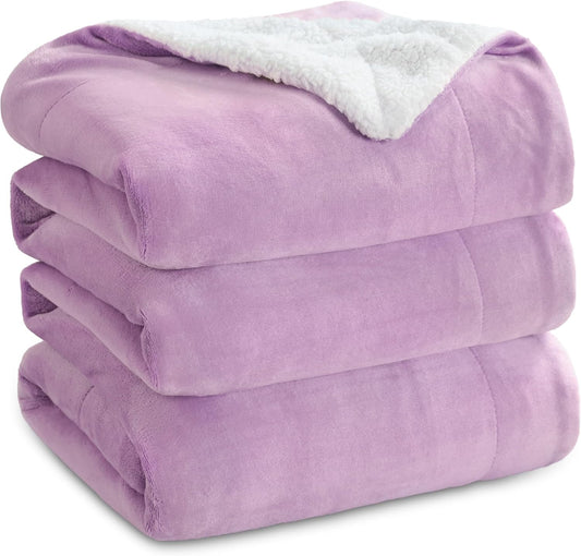 Bedsure GentleSoft Sherpa Fleece Blankets King Size for Bed - Thick and Warm Throw for Girls and Women, Soft Fuzzy Plush King Blanket for Winter, Lilac, 108x90 Inches