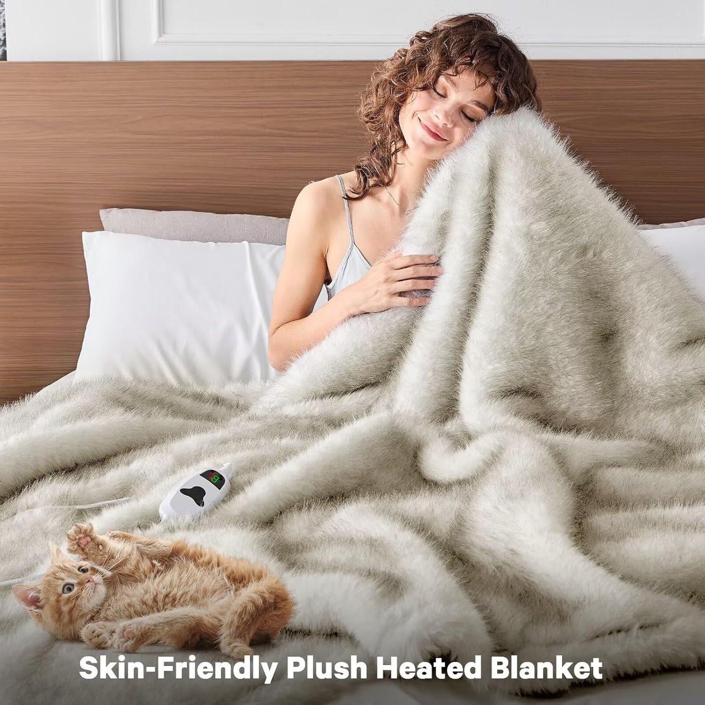 Heated Electric Blanket Throw,Octrot 50"X60" Faux Fur Heating Blanket Luxury Christmas Gifts Heavy Plush with 10 Heats Levels & 8 Hours Auto Off,Super Cozy Warm Fuzzy,Fluffy Decor Winter Warming,Beige