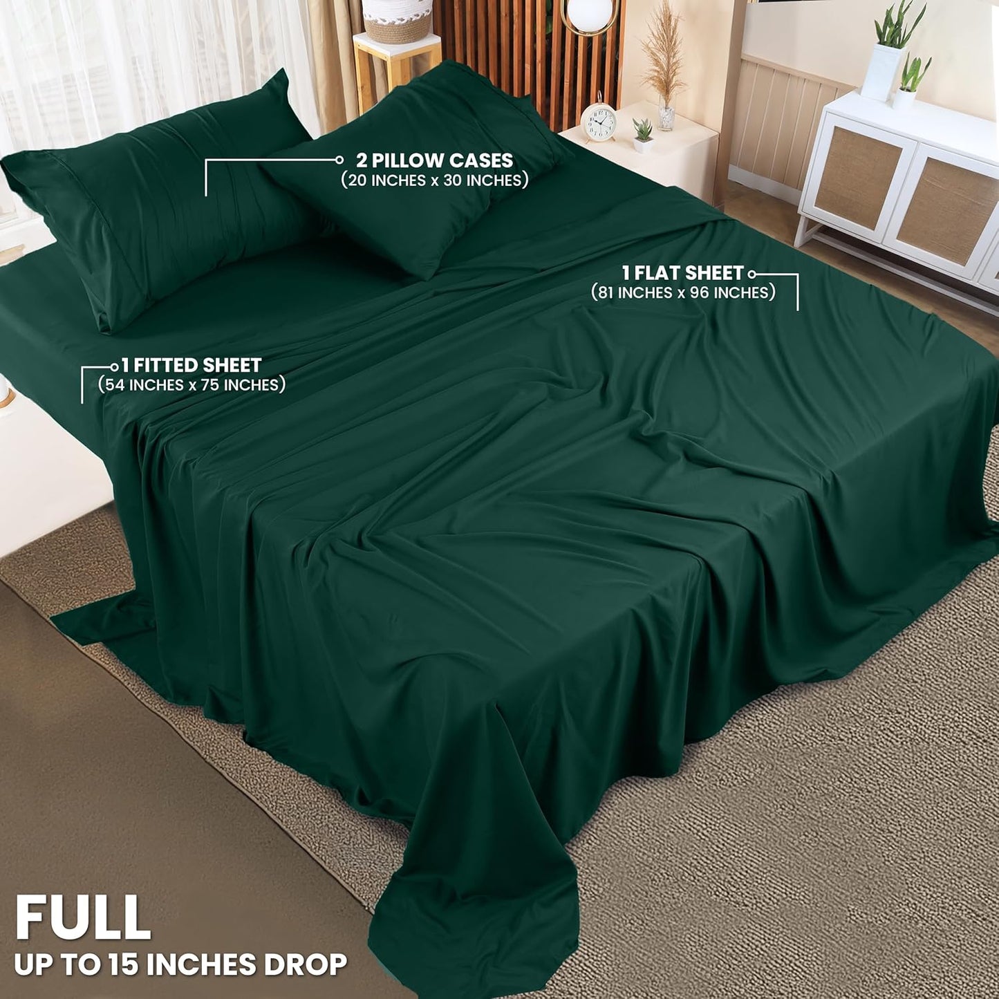 Utopia Bedding Full Bed Sheets Set - 4 Piece Bedding - Brushed Microfiber - Shrinkage and Fade Resistant - Easy Care (Emerald Green)