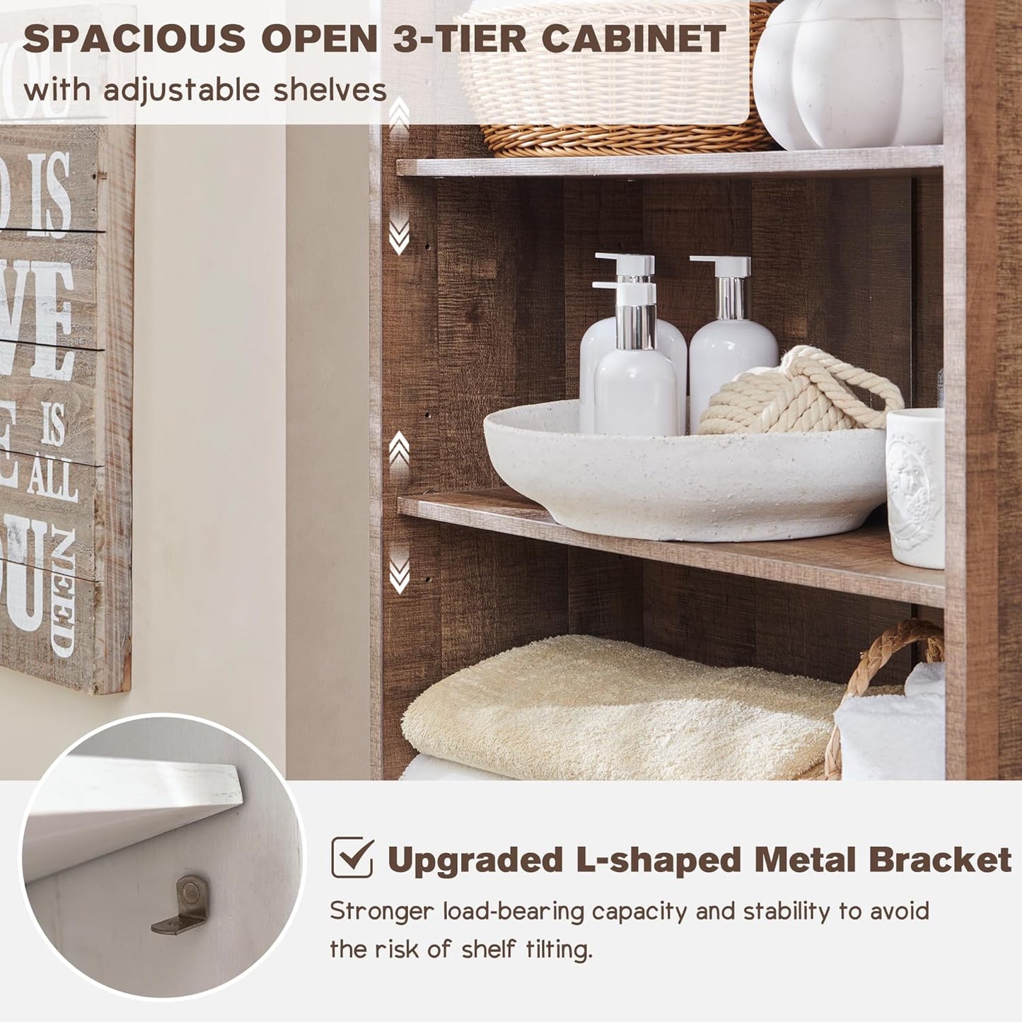 ACCOHOHO Farmhouse Bathroom Cabinet, 72" Tall Storage Cabinet with 2 Drawers, Adjustable Shelves & Barn Door, Cabinets for Bathroom, Living Room, Kitchen, Rustic Brown