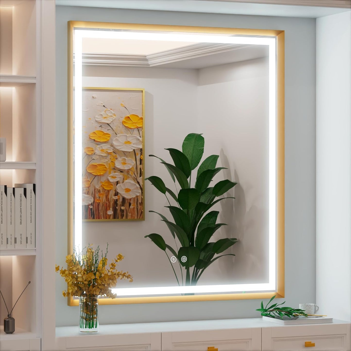 28x36 Inch LED Mirror for Bathroom, Gold Bathroom Mirror with Lights, Dimmable, Anti-Fog, Adjustable 3000K/4500K/6000K