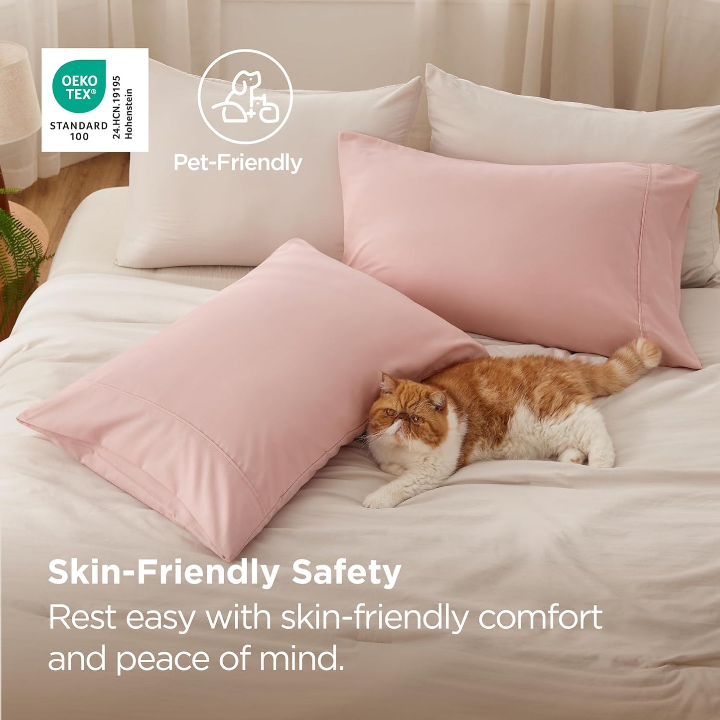 Bedsure King Size Pillow Cases Set of 2 - Pale Blush Brushed Microfiber Pillowcases 2 Pack, Super Soft Pillow Case Cover with Envelope Closure, Wrinkle, Fade and Stain Resistant, 20x36 Inches