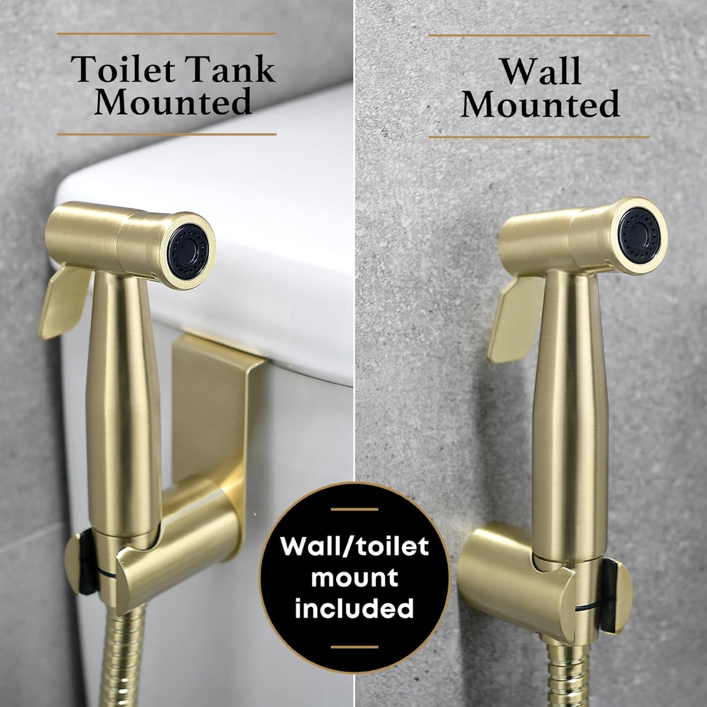 Purrfectzone Bidet Sprayer for Toilet, Handheld Bidet Sprayer Kit, Easy-to-Install Toilet Handheld Shower, Hand Held Stainless Steel Shattaf with Adjustable Flow, Cloth Diaper Set-Brushed Gold
