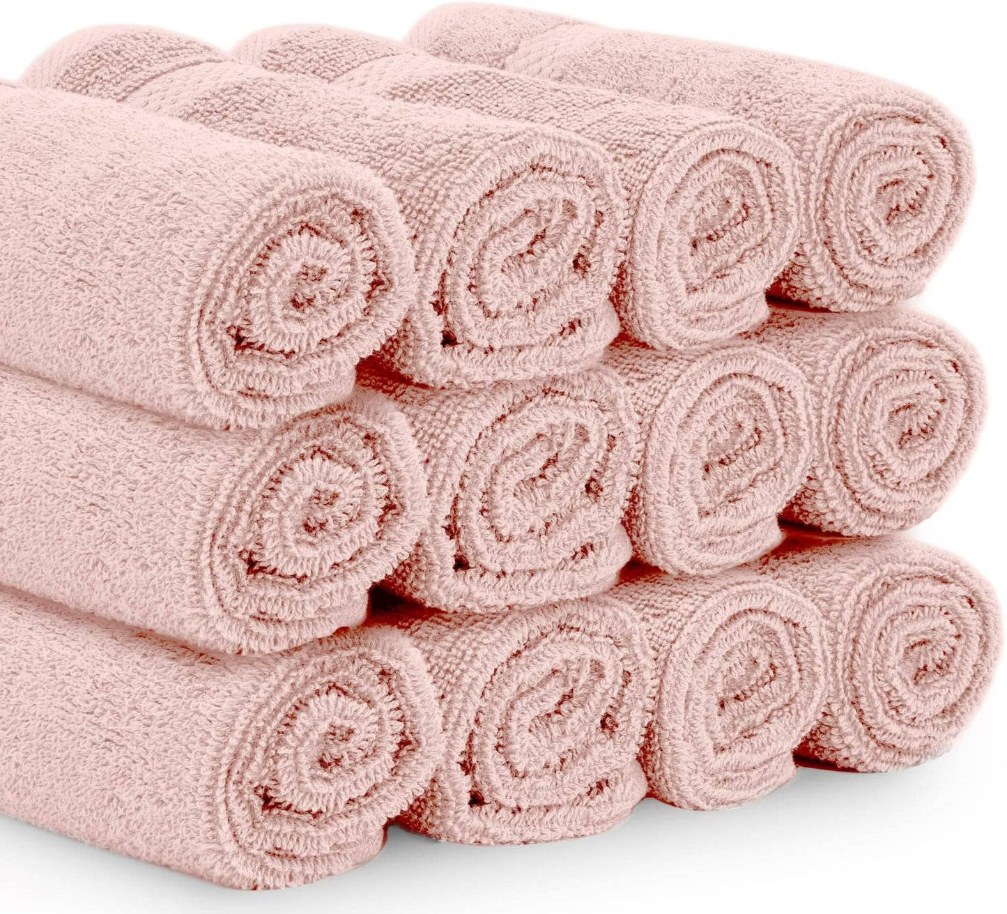 White Classic Luxury Cotton Washcloths 13x13 Inch - 650 GSM Turkish Cotton | Hotel, Spa, Bathroom Face Towel | 12 Pack, Pink