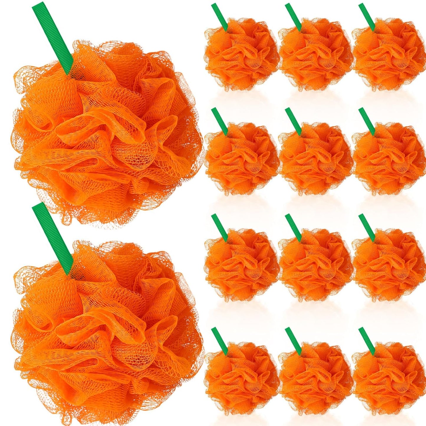 12 Pcs Thanksgiving Bath Loofah Sponge Orange Harvest Loofah Exfoliating Body Scrubber Shower Sponge 50g Mesh Shower Pouf Balls Gift Set for Women Men Bathing Accessories(Orange)