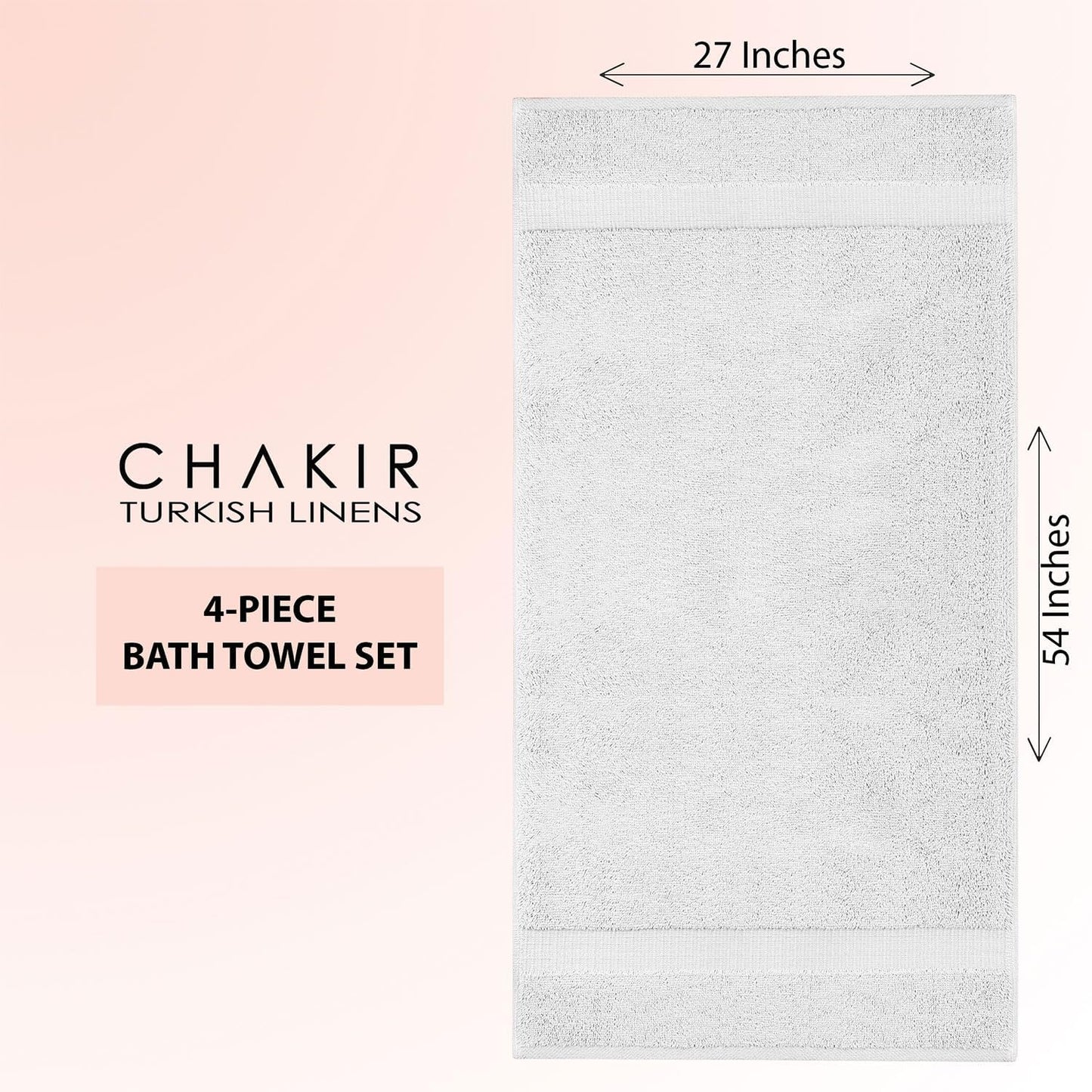 Chakir Turkish Linens 100% Cotton Premium Turkish Towels for Bathroom | 27'' x 54'' (4-Piece Bath Towels - Silver)