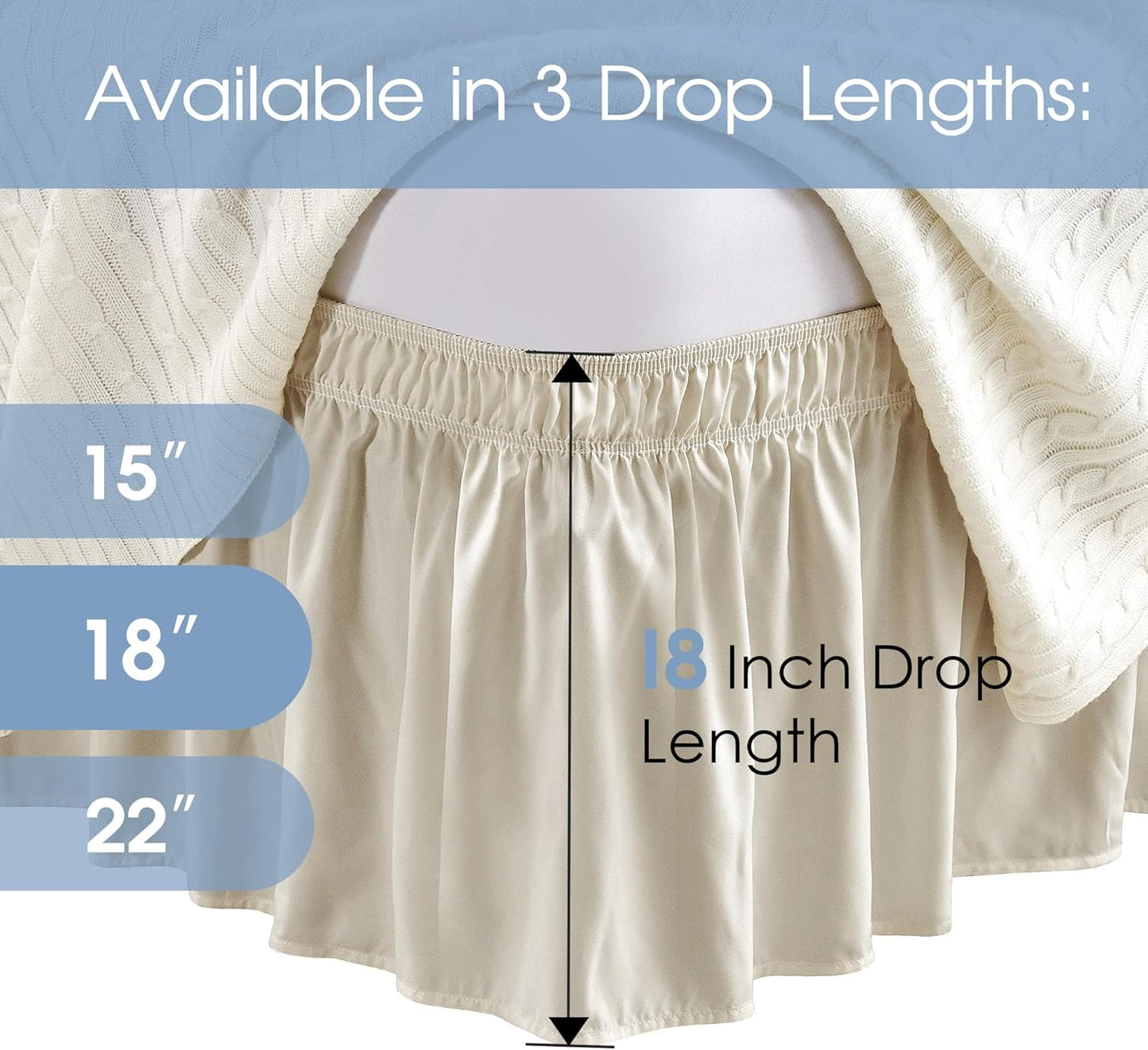 FreshCulture Queen Bed Skirt, Elastic Wrap Around Bed Skirt Queen Size, Bed Skirts for Adjustable Bed, Easy Fit with 18 Inch Drop Length, Hotel Quality Dust Ruffle for Queen Bed (Cream)