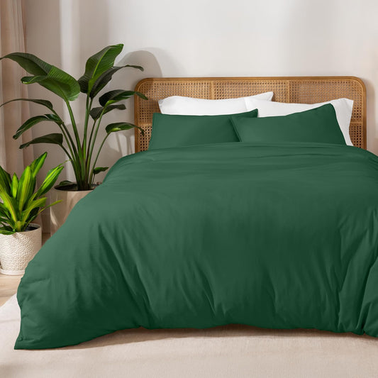 Bare Home 100% Organic Cotton Jersey Duvet Cover Set - Ultra Soft - 100% Cotton - 2pcs - Corner Ties - Button Closure - Bed Duvet Cover & Pillow Shams (Twin/Twin XL, Forest Green)