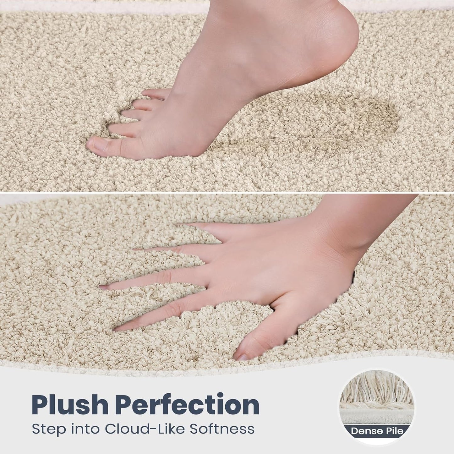PURRUGS Bathroom Rug Non-Slip Machine Washable 24" x 36", Super Absorbent and Quick Dry Shaggy Microfiber Bath Mat, Extra Soft and Plush Bath Rug for Bathtub, Shower and Sink, Beige
