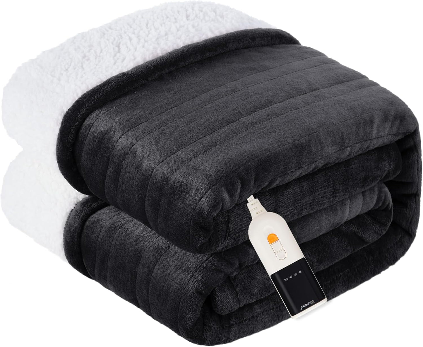 Heated Blanket Electric Blanket Full Size Soft Flannel Sherpa, 6 Heat Levels Fast Heating, 2 to 10 Hours Auto-Off Detachable Controller Machine Washable, Grey 72"x84"