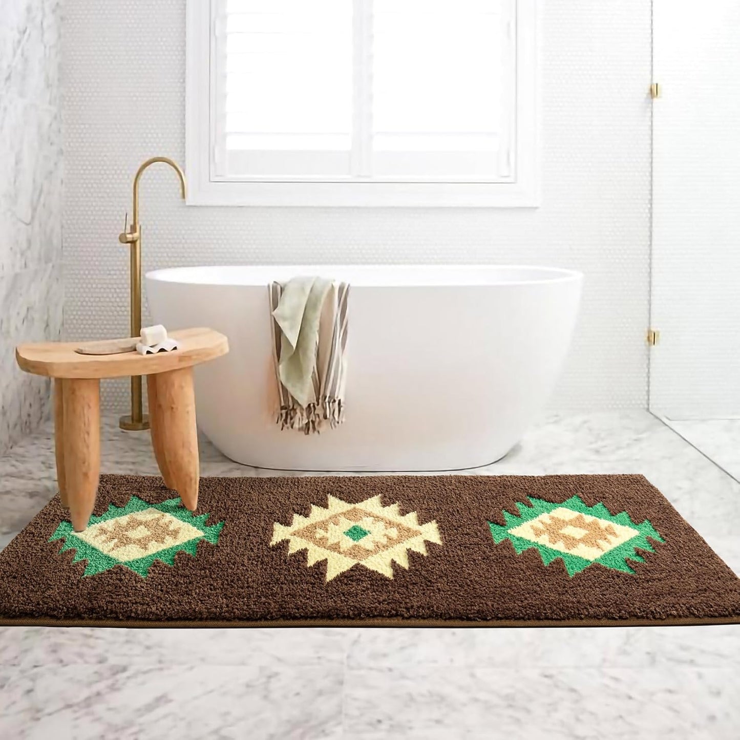 DEXDE Boho Bathroom Rug Runner 24x60 Long Bath Mat for Bathroom Bedroom Hallway Kitchen Luxury Soft Absorbent Large Modern Geometric Carpet Runner Western Farmhouse Decor, Brown