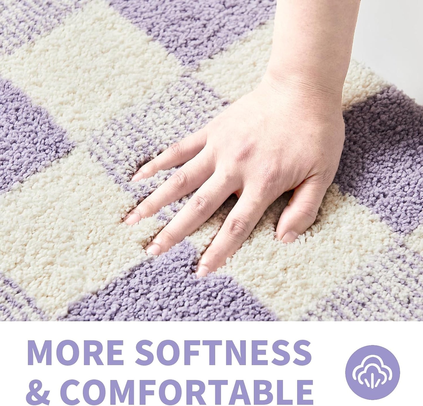 CozeCube Bath mats for Bathroom Non Slip, Fluffy Absorbent Microfiber Bath mat Washable, Aesthetic Bathroom Rugs, Large Purple Checkered Bath mat, Lavender, 36" x 24"